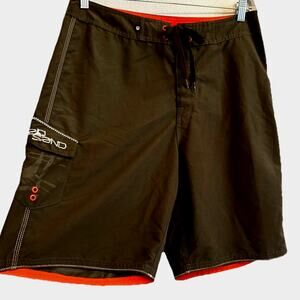 Y2K Red Sand Board Shorts Brown Hawaiian Swim Trunks Beach Surf Men’s 36 VTG